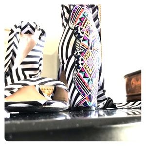 Multi Print Block Heeled Sandals